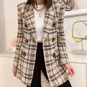 Zara plaid double breasted blazer